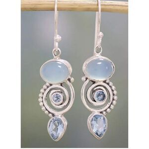 White Resin Blue Topaz White Topaz Spiral Drop Earrings Silver Alloy French Wire